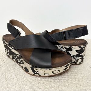 Clarks Stasha Hale Wedges Black Leather Criss Cross Sandals